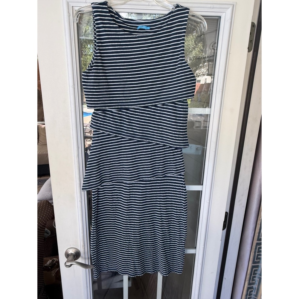 J. McLaughlin Nicola Dress sm navy/white striped tiered overlay beach lake party